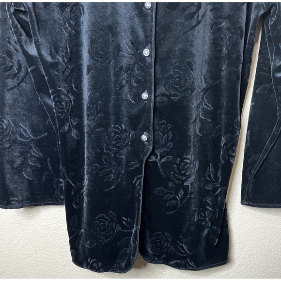 Vintage Crushed Velvet Jacket Medium Black Goth Whimsigoth Witchcore Rose Floral - Picture 6 of 7